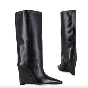 RAYE Denisse Heeled Tall Boot Black Leather Knee High Wedge
